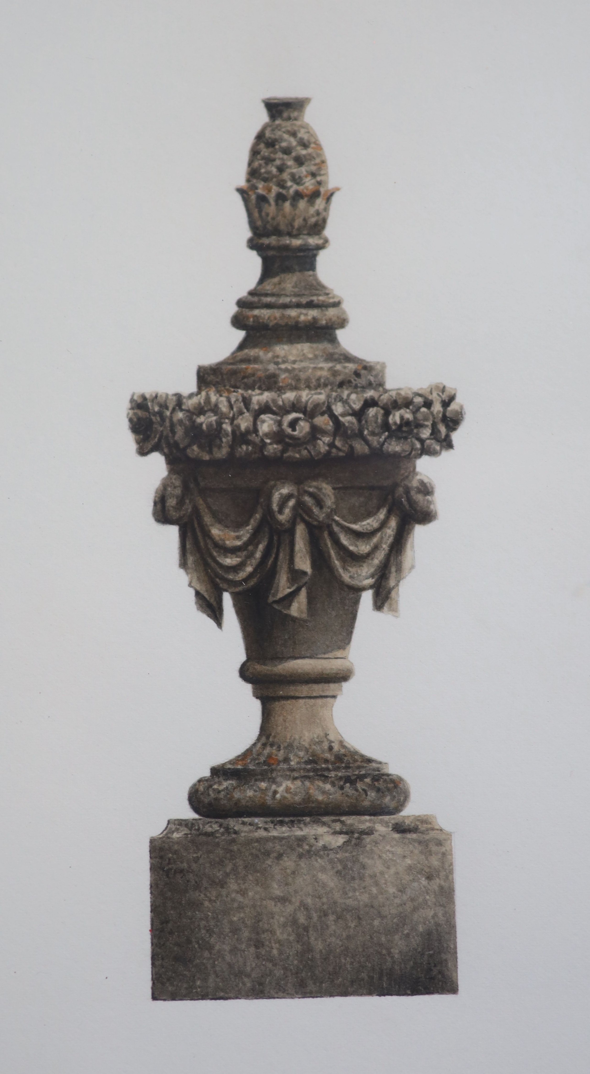 19th century English School, Studies of stone garden urns from Ven House, Somerset and Bow Wood, pair of watercolours, 21.5 x 13.5cm